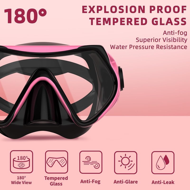 JRing Snorkeling Gear for Adults, Snorkel Mask Set with 180 Degree Tempered Glass Anti Fog Goggles Scuba Dry Top Snorkel for Swimming, Scuba Diving Mask for Men Women - Image 2